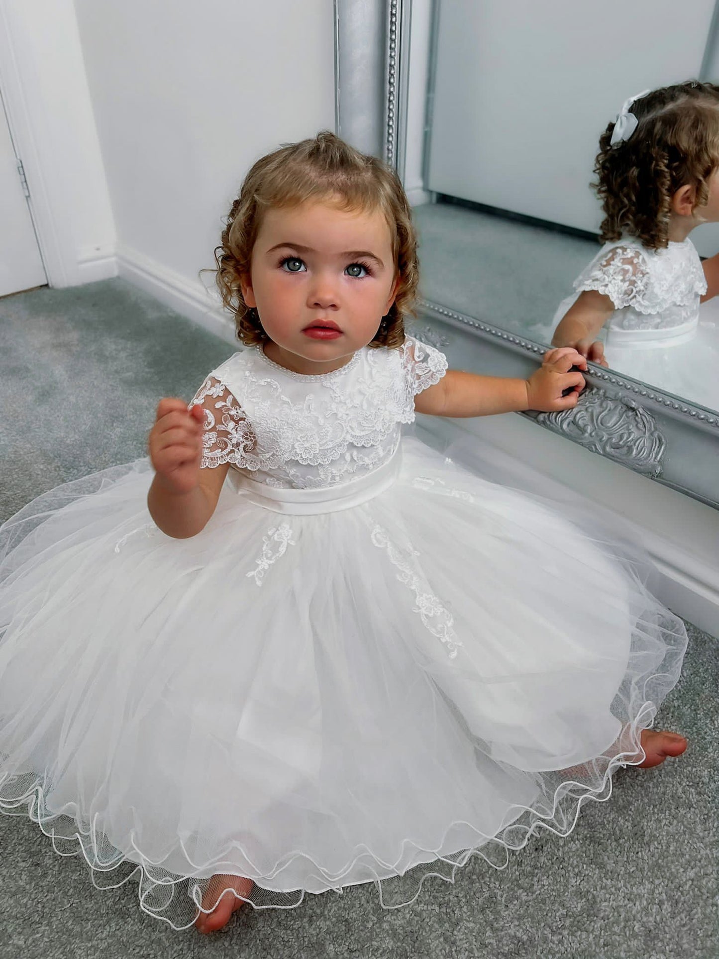 Sarah Louise Ivory Vintage Lace & Tulle Occasion Dress - Rose & Albert