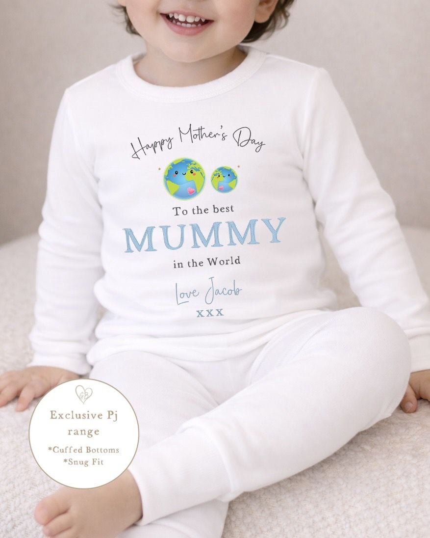 Personalised Mother's Day Pyjamas - Blue World Design