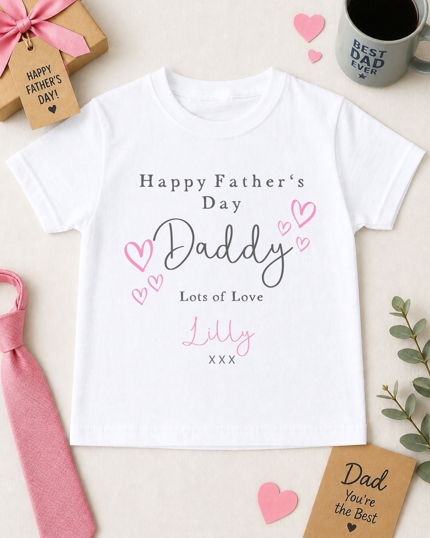 Father's Day T-Shirt - Pink Heart Text Design