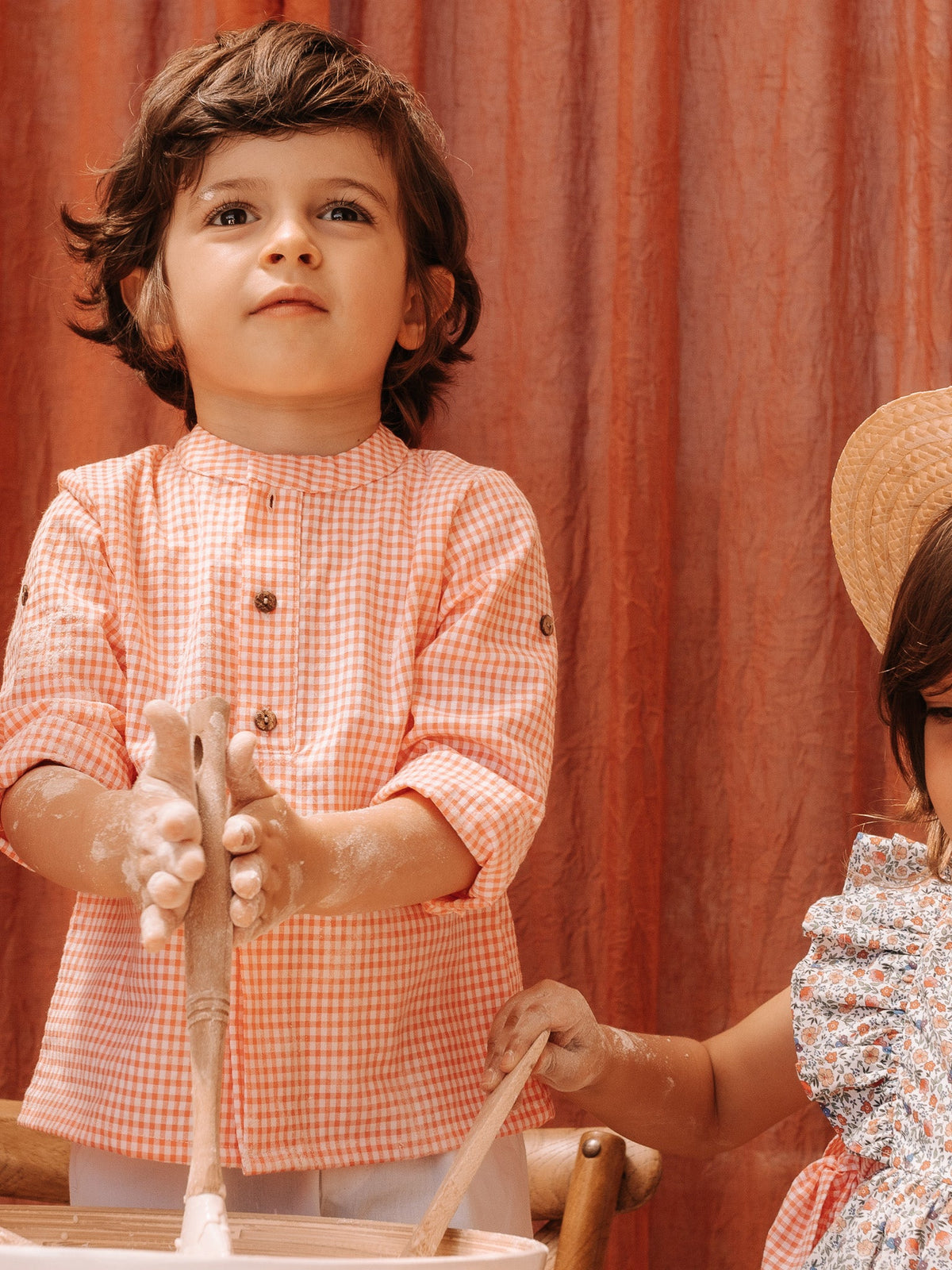 Deolinda Coral Gingham Shirt & Trouser Set - Rose & Albert