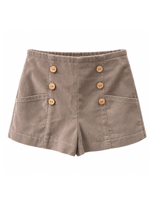 Corduroy buttons front shorts