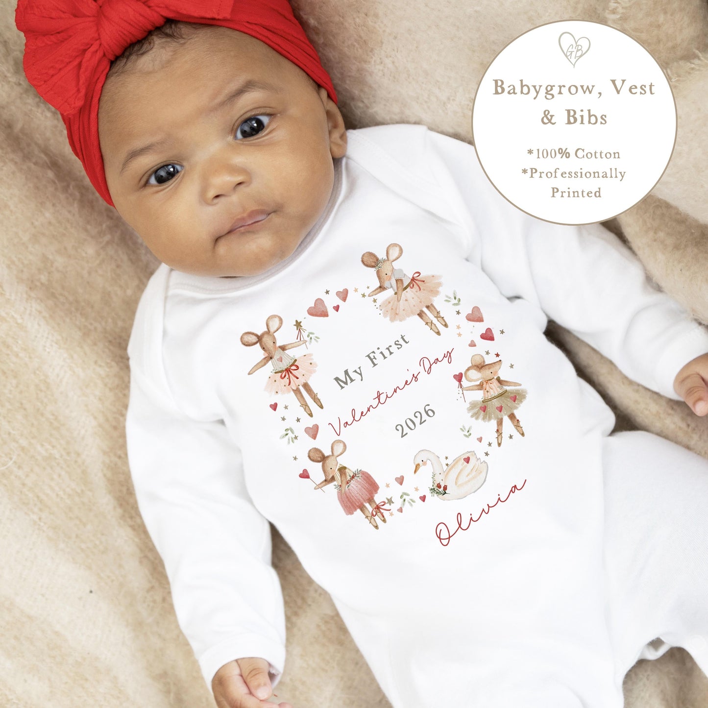 Personalised Valentine's Sleepsuit / Bodysuit - Mouse Wreath Design