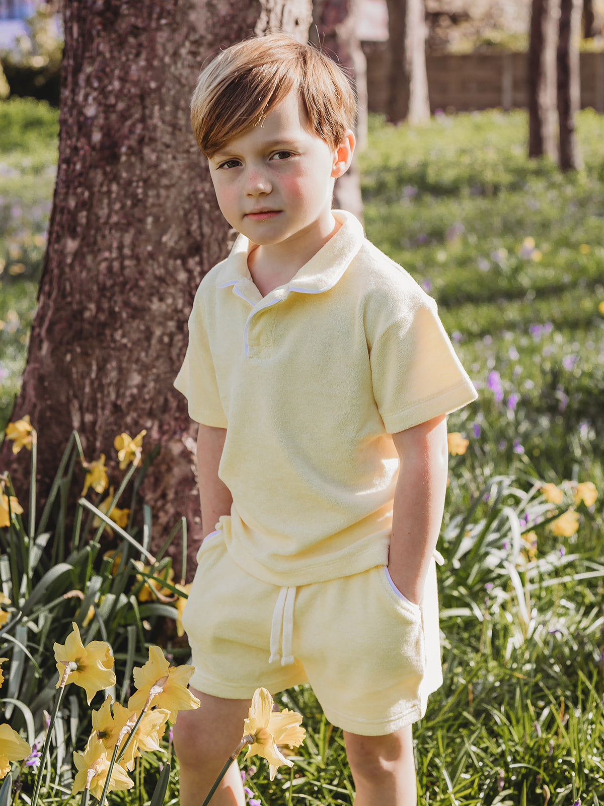 'Sidney' unisex lemon towelling short set - Rose & Albert