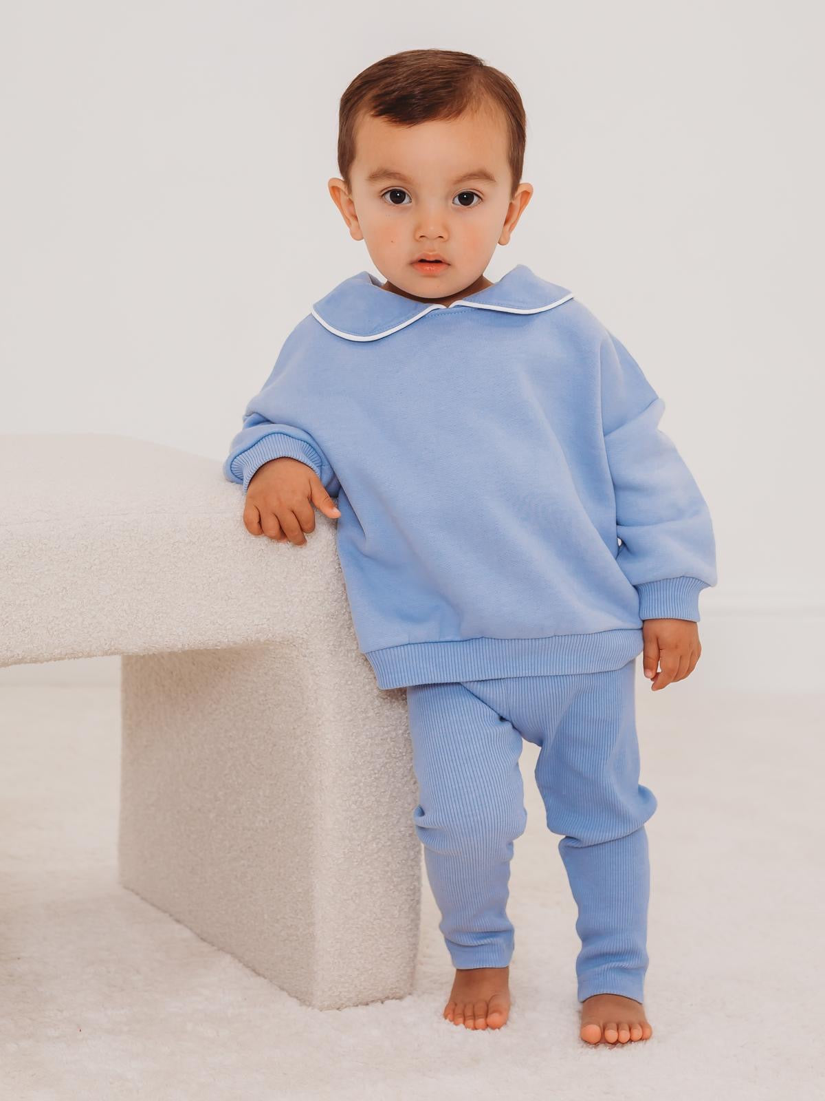 'Ari' Blue peter pan collar sweatshirt & ribbed legging set - Rose & Albert
