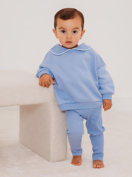 'Ari' Blue peter pan collar sweatshirt & ribbed legging set - Rose & Albert