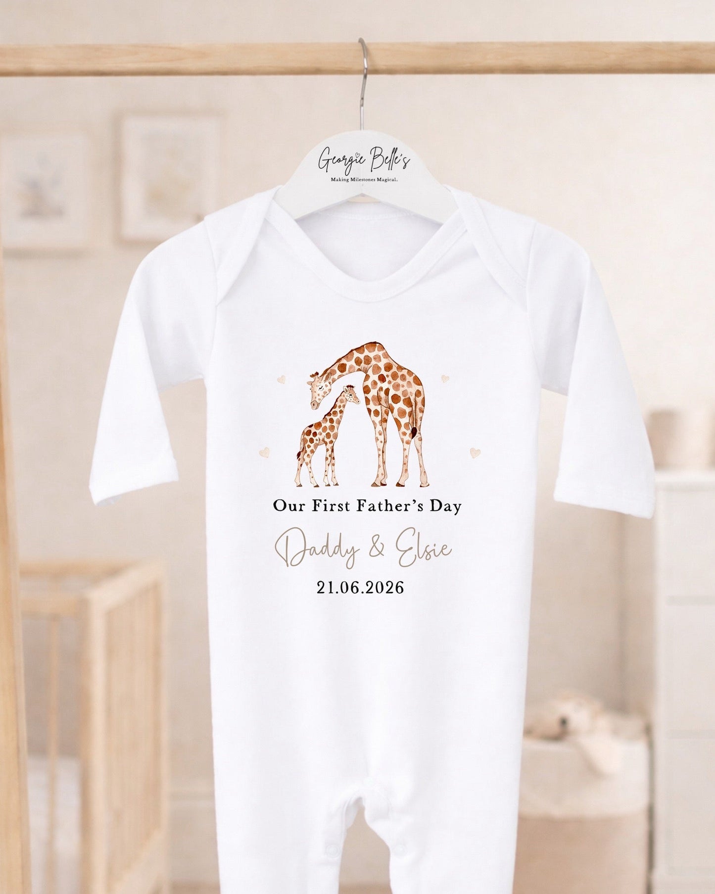 Personalised My First Father's Day Baby Vest / Babygrow - Giraffe Design