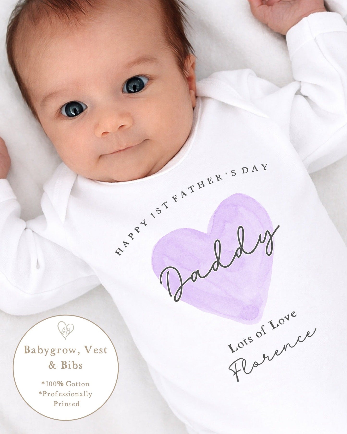 Personalised My First Father's Day Baby Vest / Babygrow - Lilac Heart Design