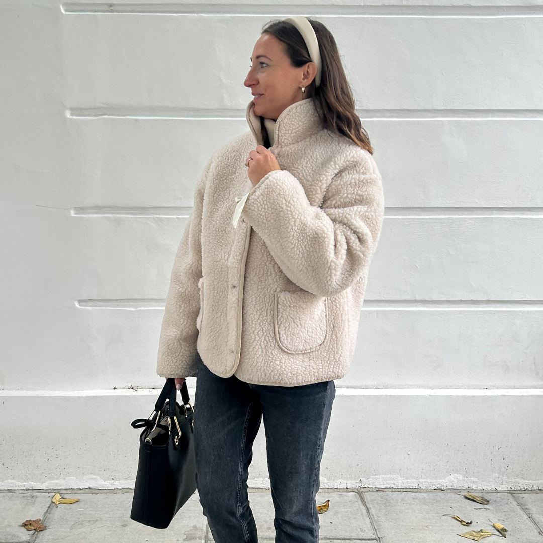 Mama Reversible Teddy Coat in Beige