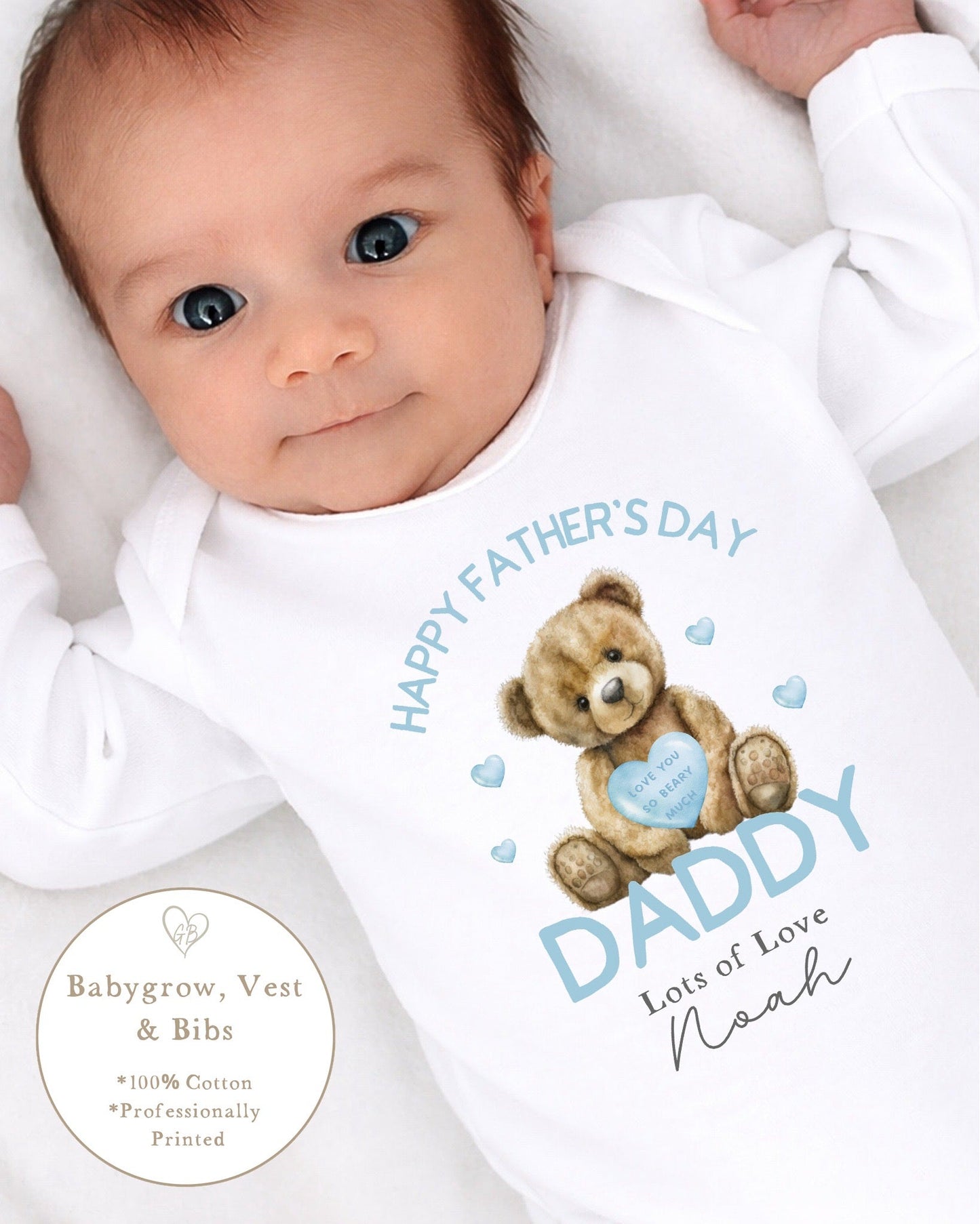 Personalised My First Father's Day Baby Vest / Babygrow - Blue Bear Design