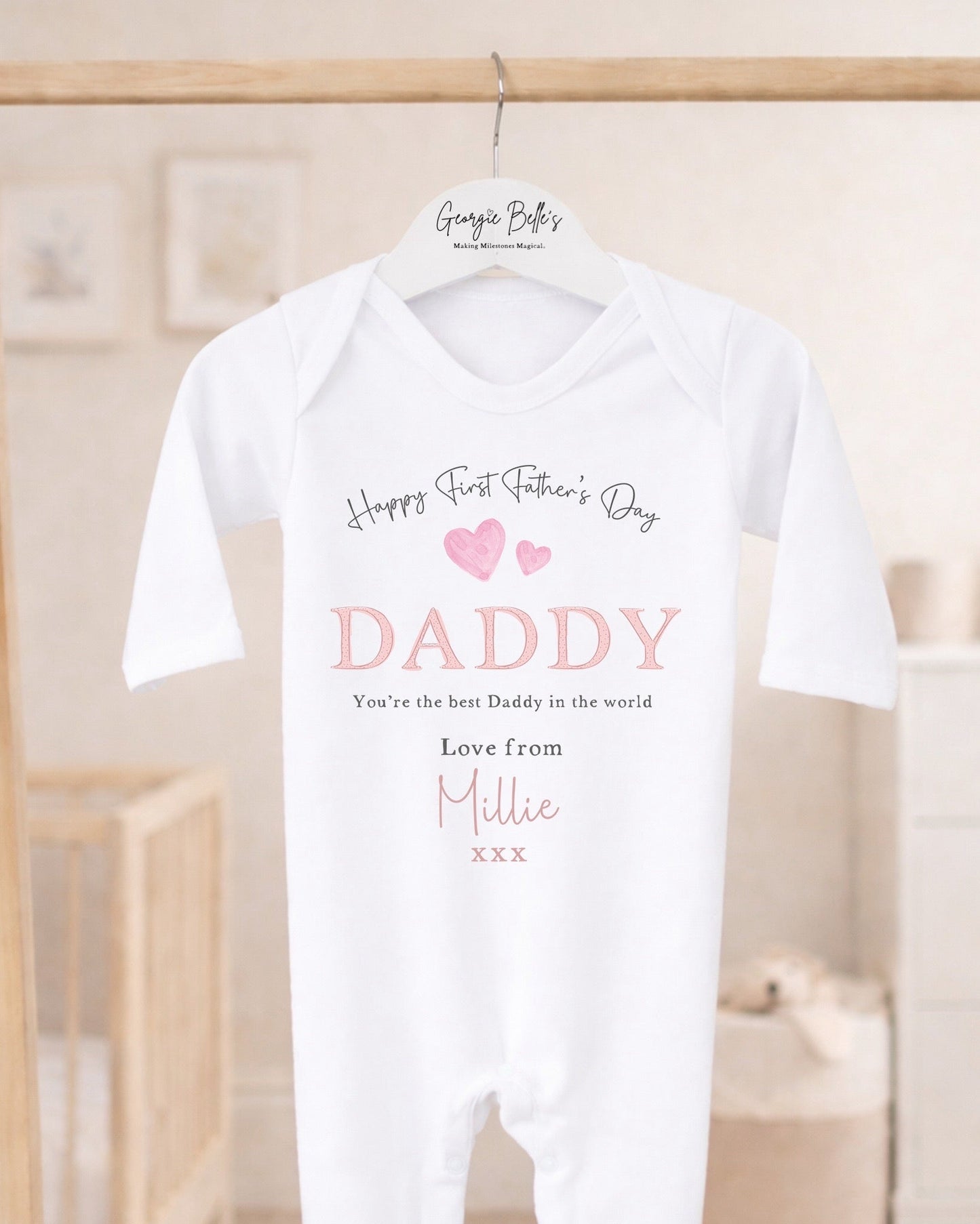 Personalised My First Father's Day Baby Vest / Babygrow - Pink Word Design