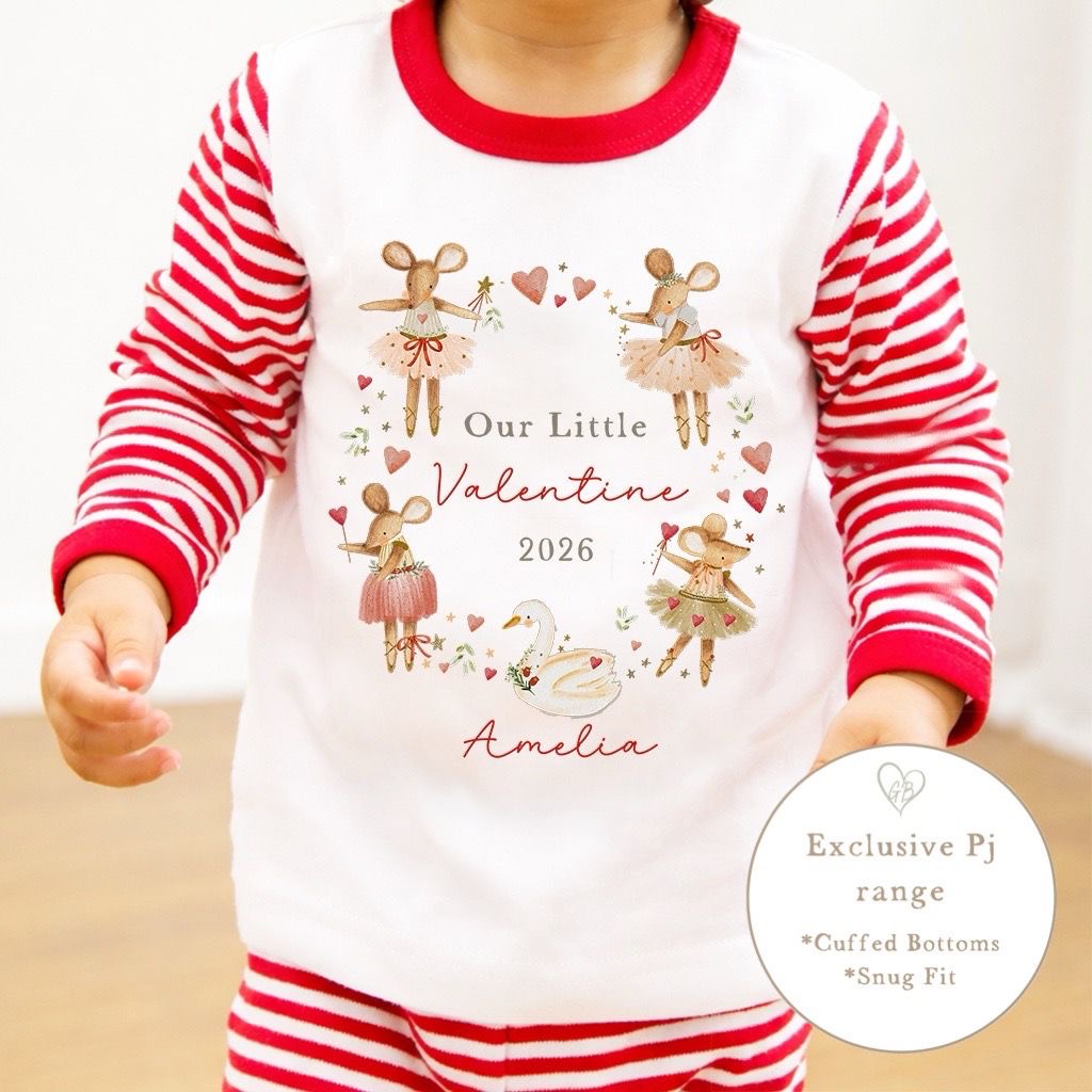 Personalised Red Stripe Valentines Pyjamas - Mice Wreath Design