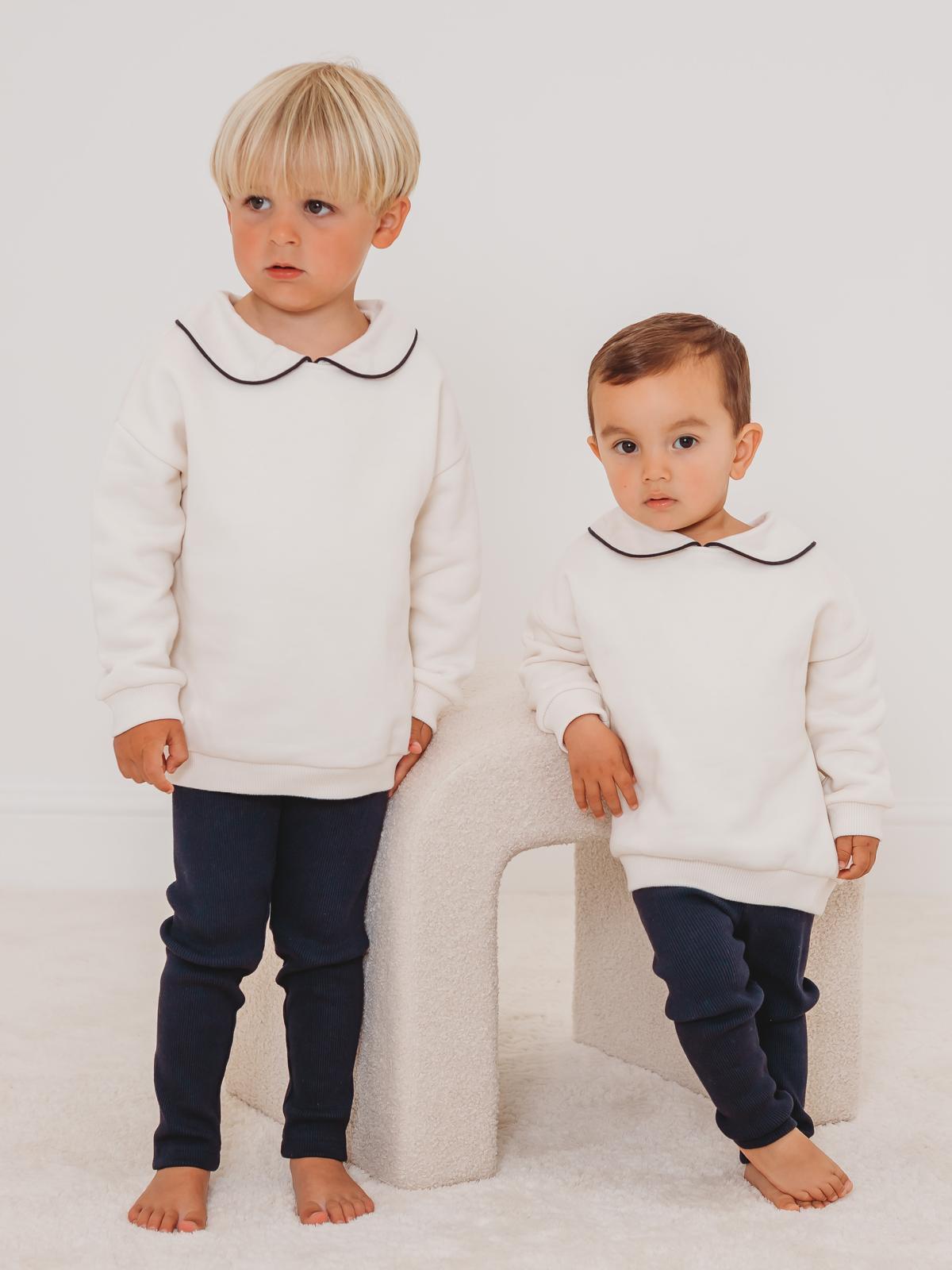 'Ari' Ivory peter pan collar sweatshirt & navy ribbed legging set - Rose & Albert