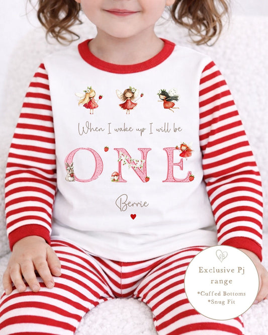Personalised Red Stripe Birthday Pyjamas - Fairy Word Design