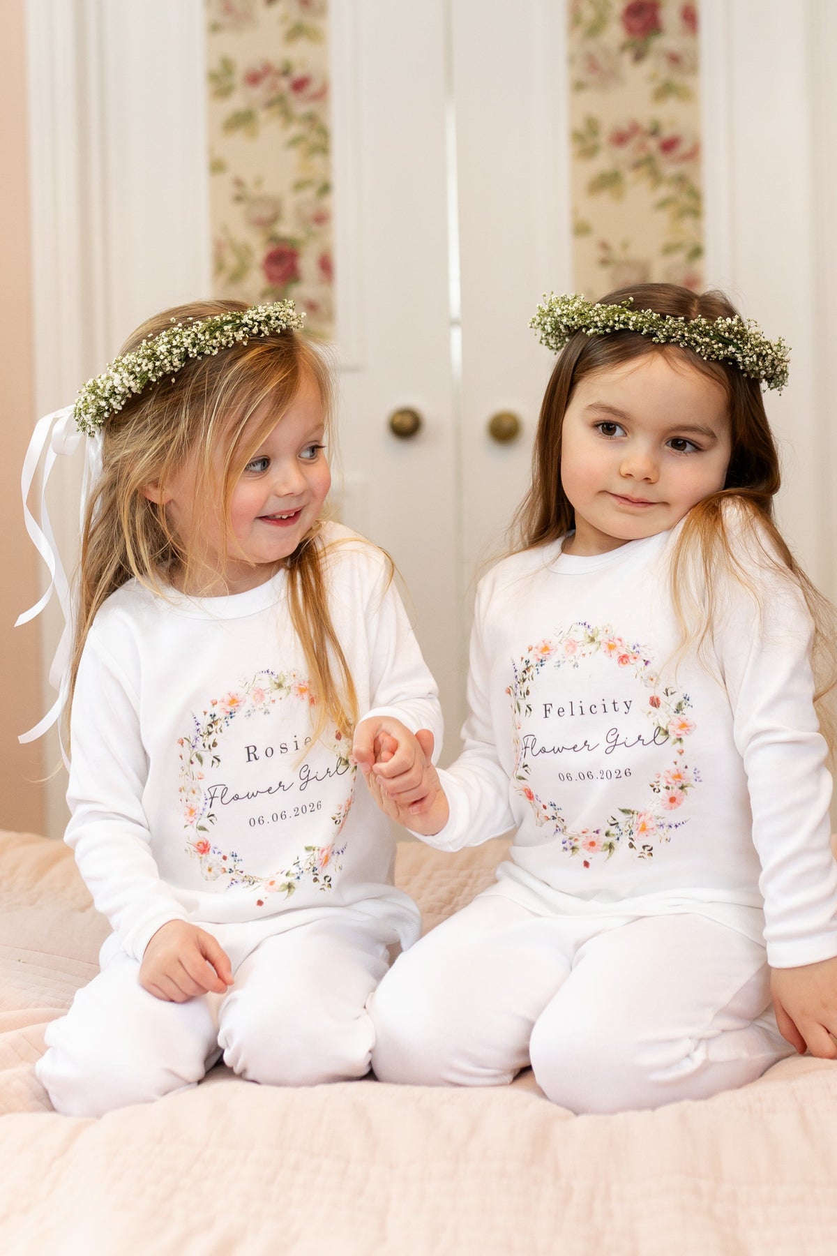 Personalised Flower Girl Pyjamas - Wildflower Wreath Design