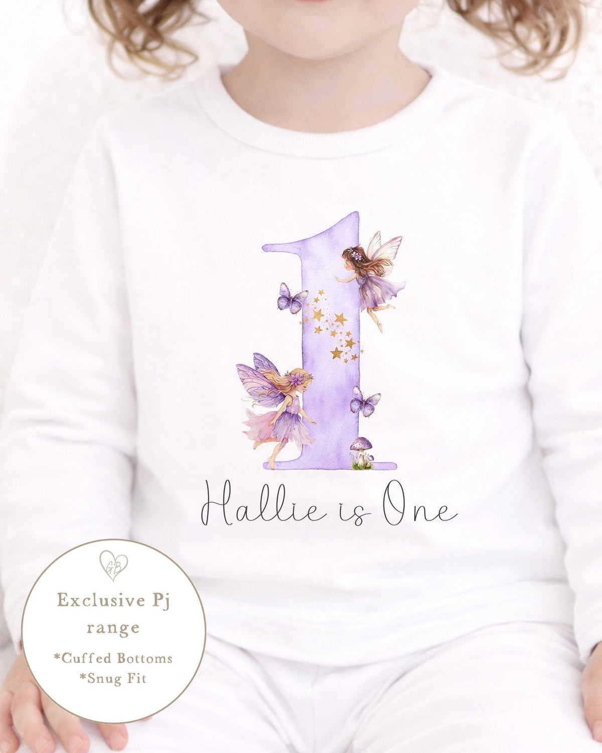 Personalised Plain White Birthday Pyjamas - Is One Lilac Fairy Design