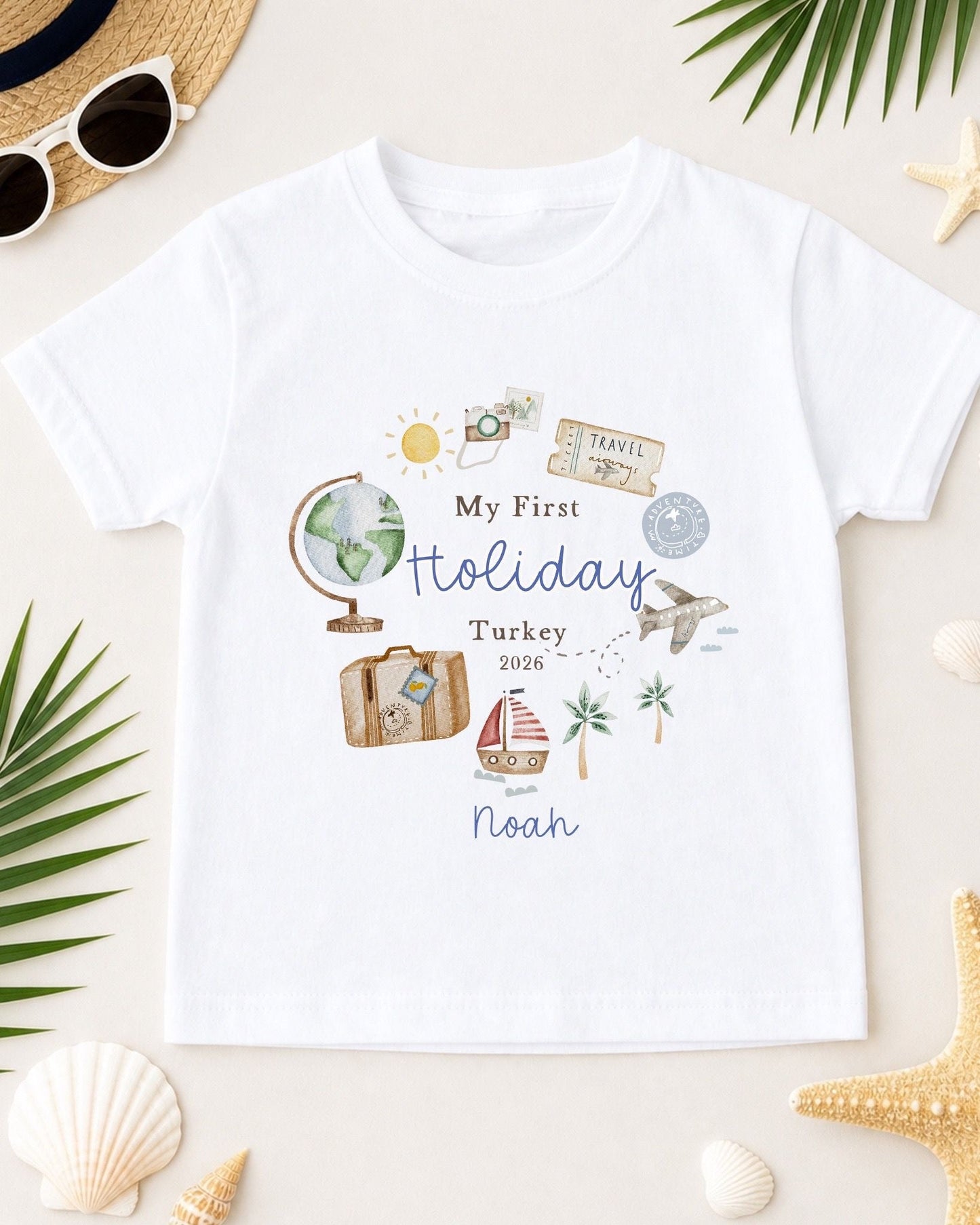 Personalised Kids My First Holiday T-Shirt - Boys Wreath Design