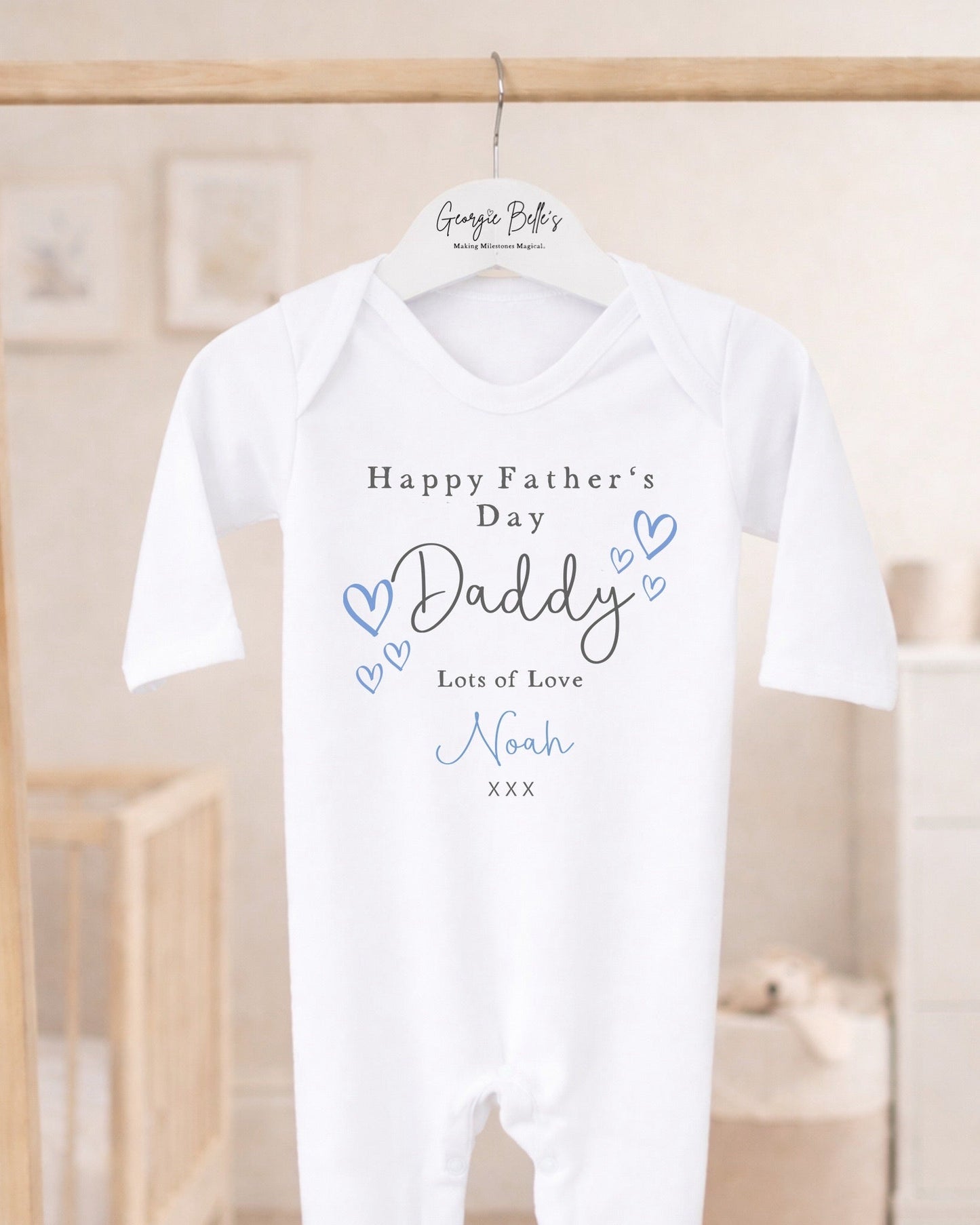 Personalised My First Father's Day Baby Vest / Babygrow - Blue Hearts Design