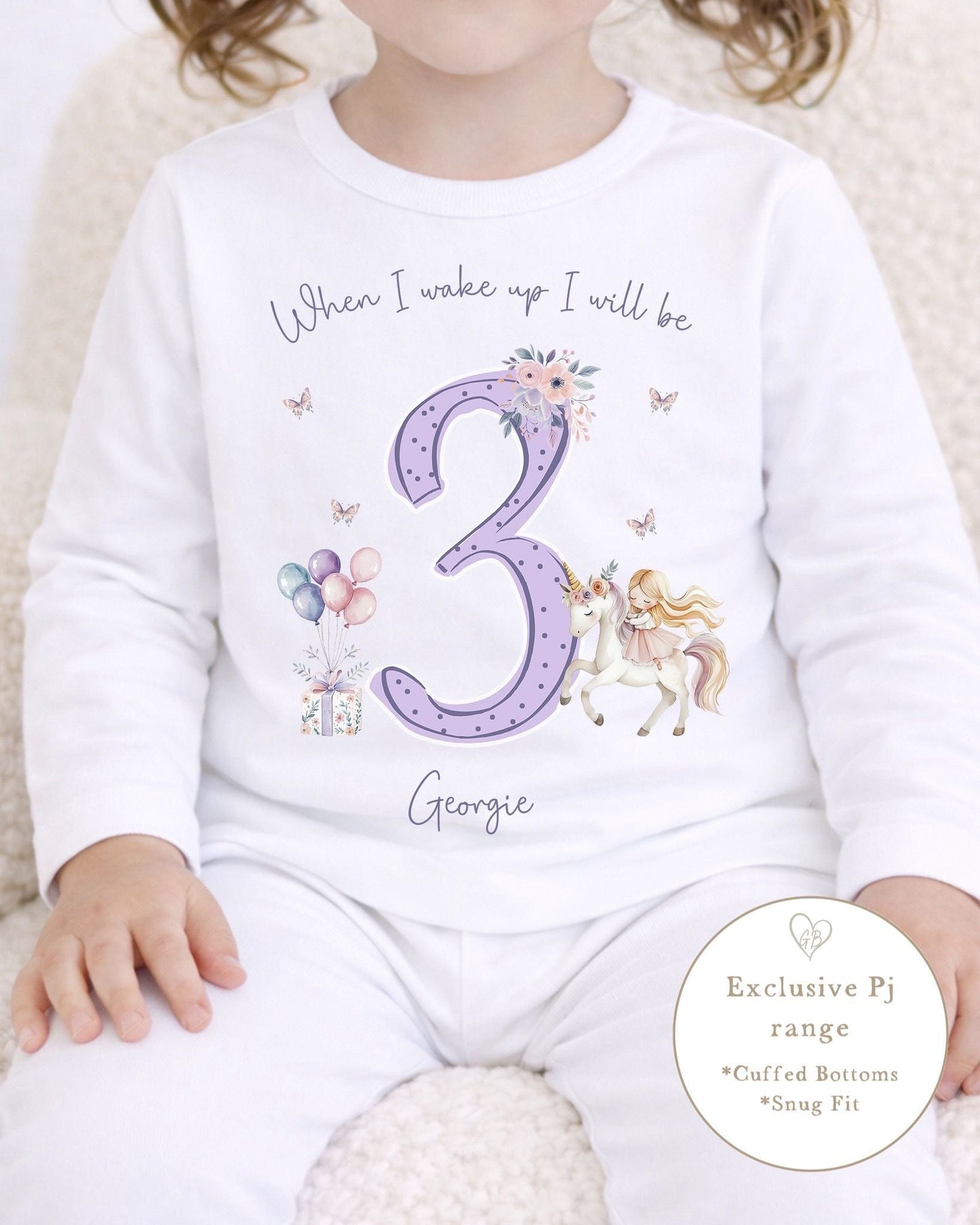 Personalised Plain Birthday Pyjamas Unicorn Design