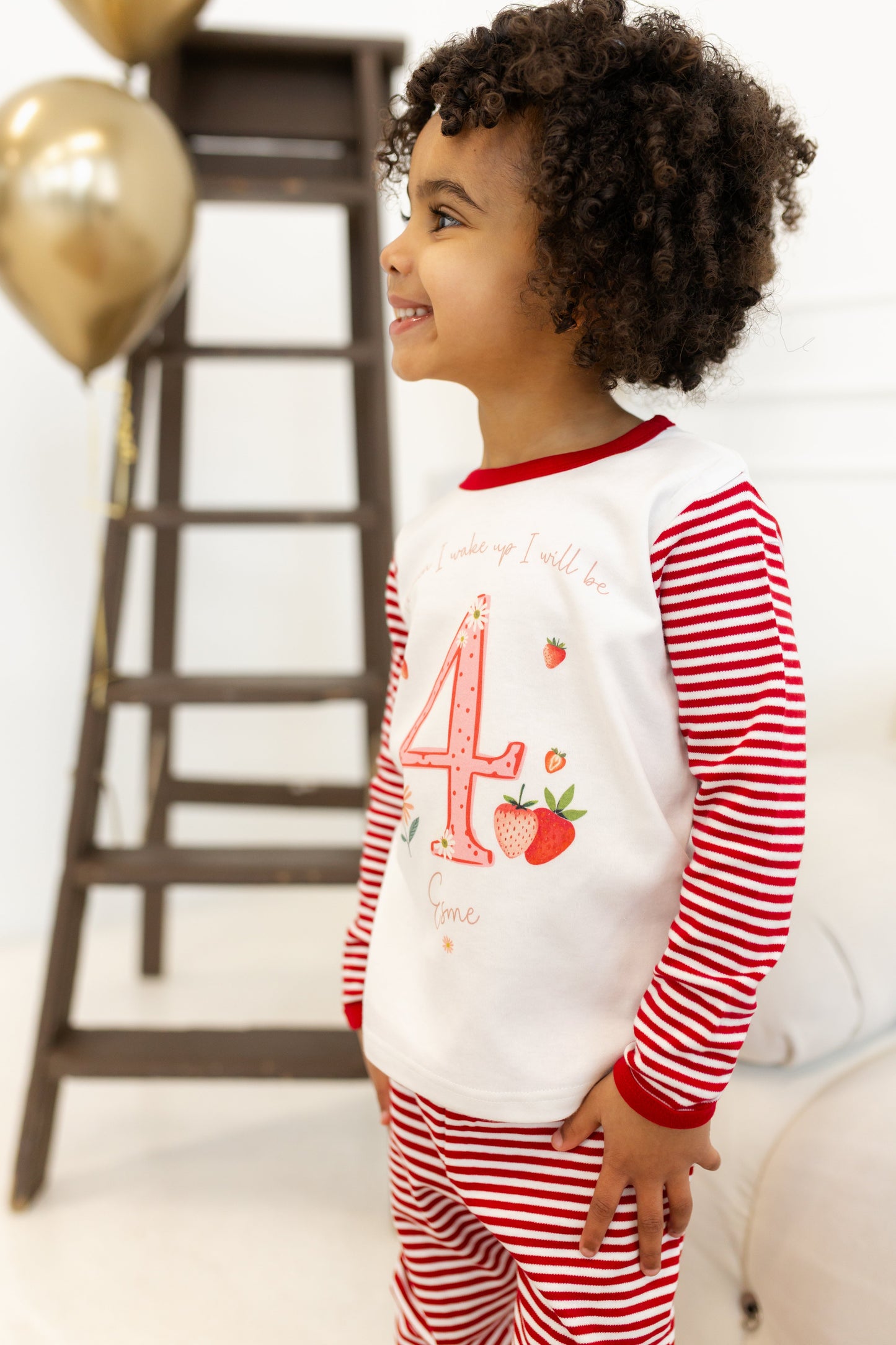 Personalised Red Stripe Birthday Pyjamas - Strawberry Design