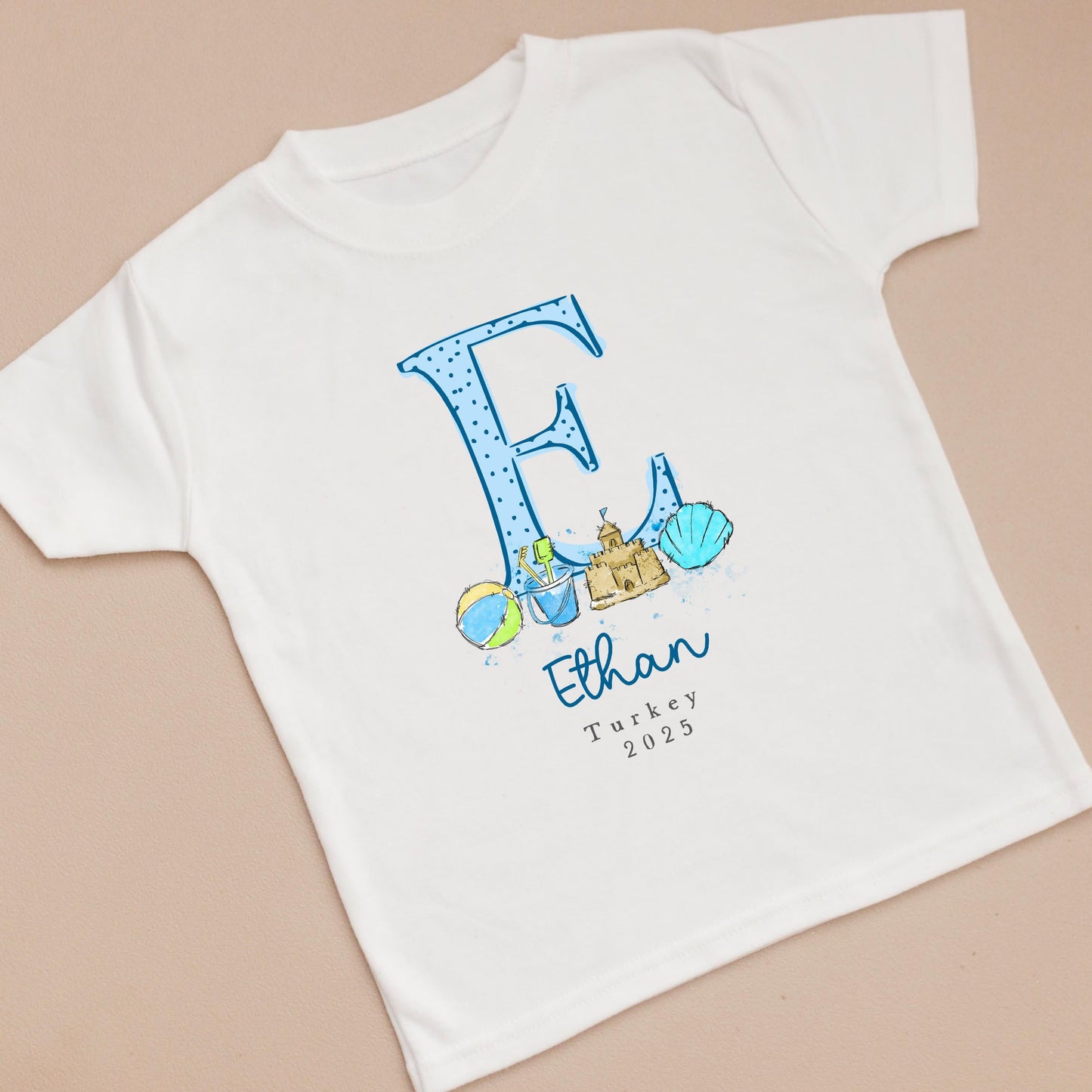Personalised Holiday T-Shirt - Blue Initial Design