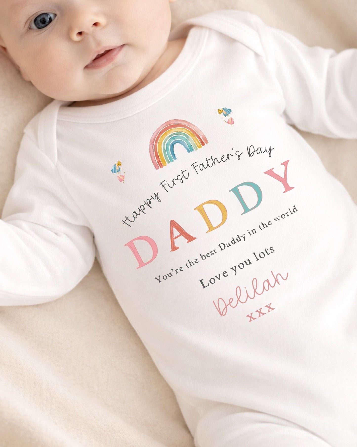 Personalised My First Father's Day Baby Vest / Babygrow - Rainbow Design