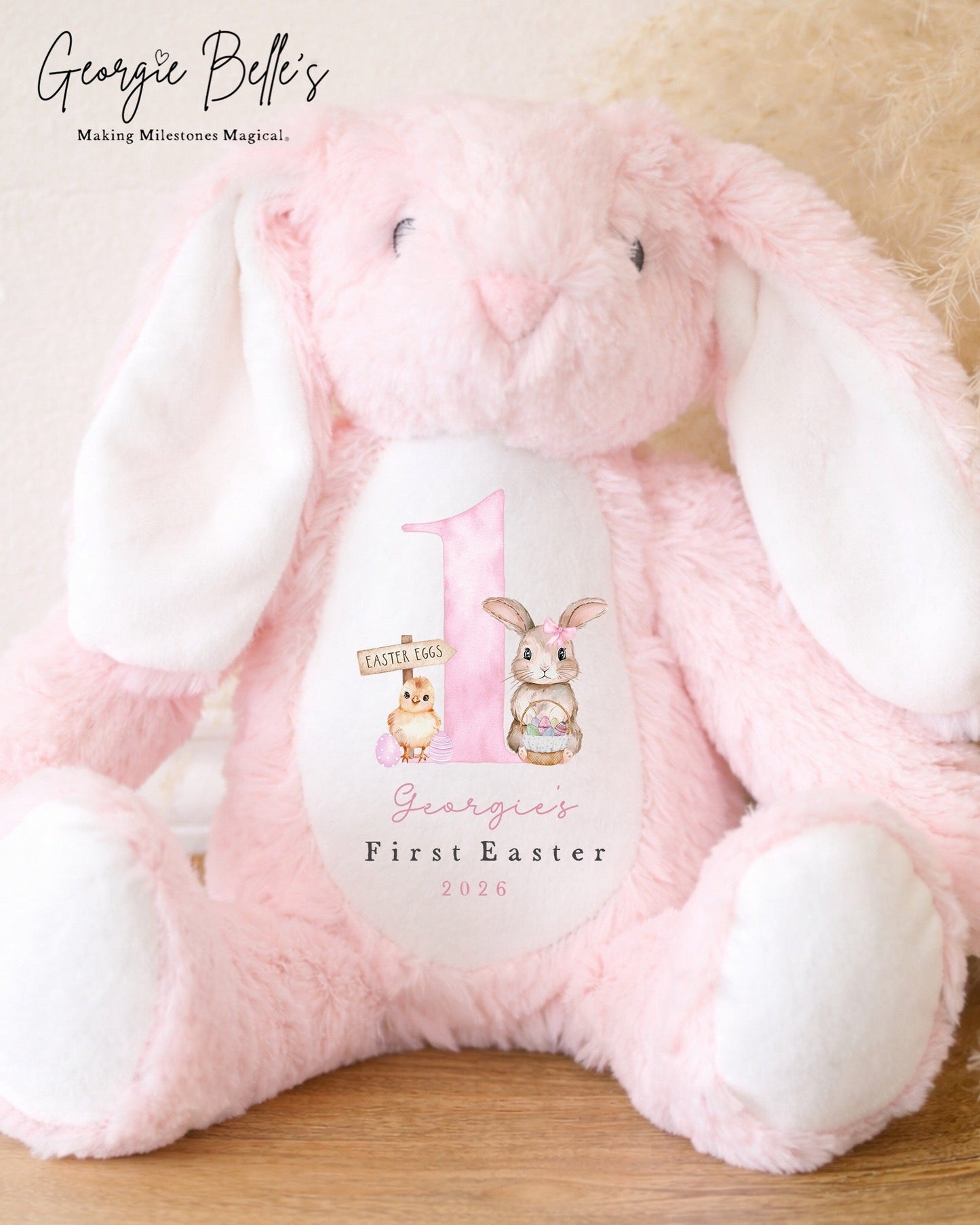 Personalised Pink Easter Bunny Soft Toy - First Easter Design