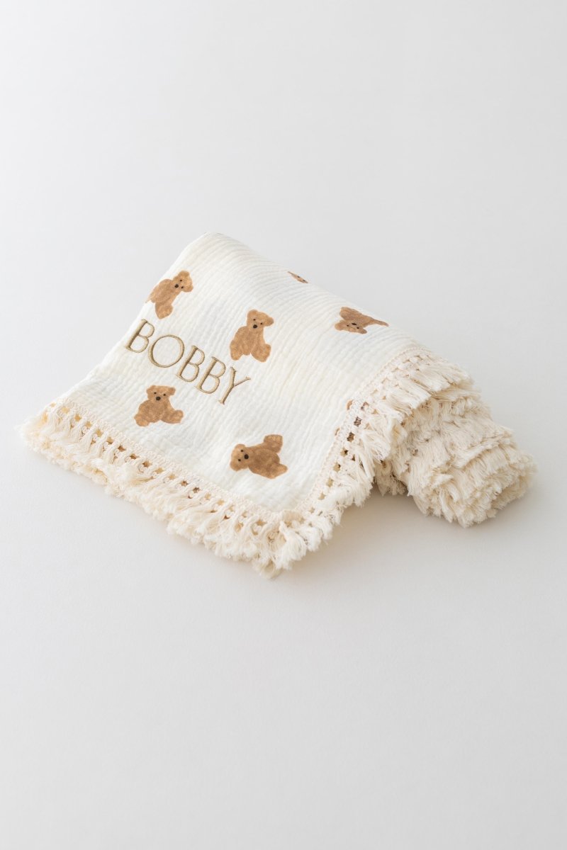 The Bear Muslin Frill Blanket Swaddle - Cozy Crew Club