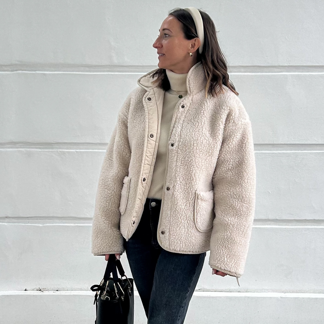 Mama Reversible Teddy Coat in Beige
