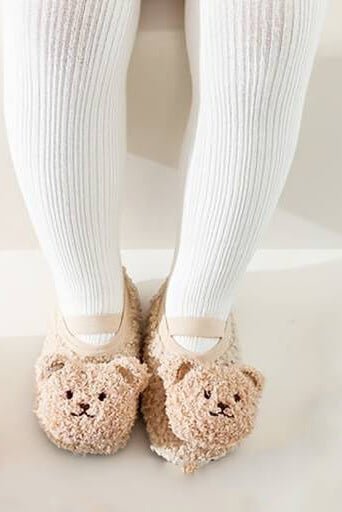 The Beige Bear Strap Slippers Soft - Cozy Crew Club