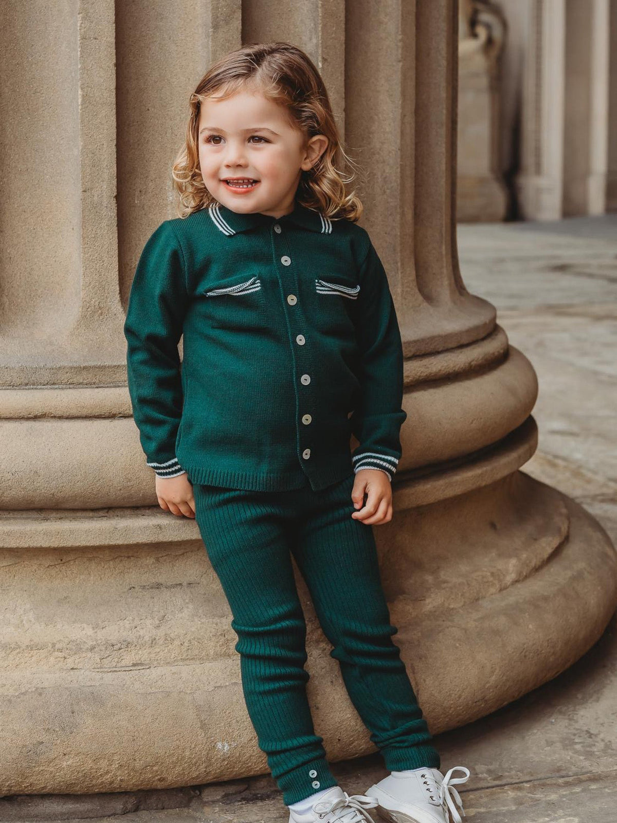 'Buttoned Up' Emerald Green knitted cardigan & legging set - Rose & Albert