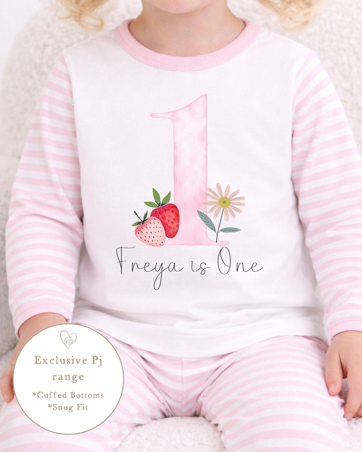 Personalised Stripe Birthday Pyjamas Is One Strawberry Design