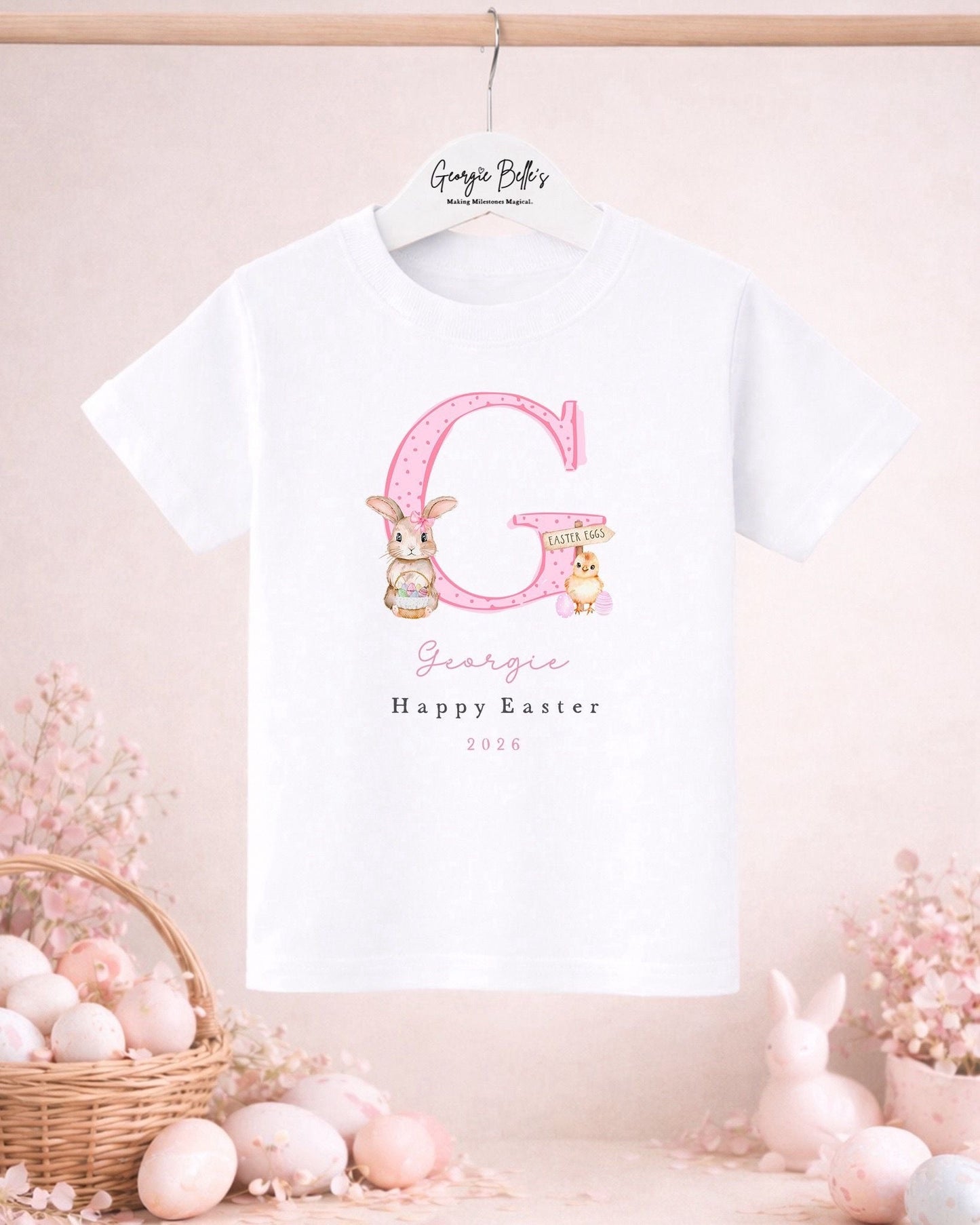 Personalised Easter T-Shirt - Pink Initial Design