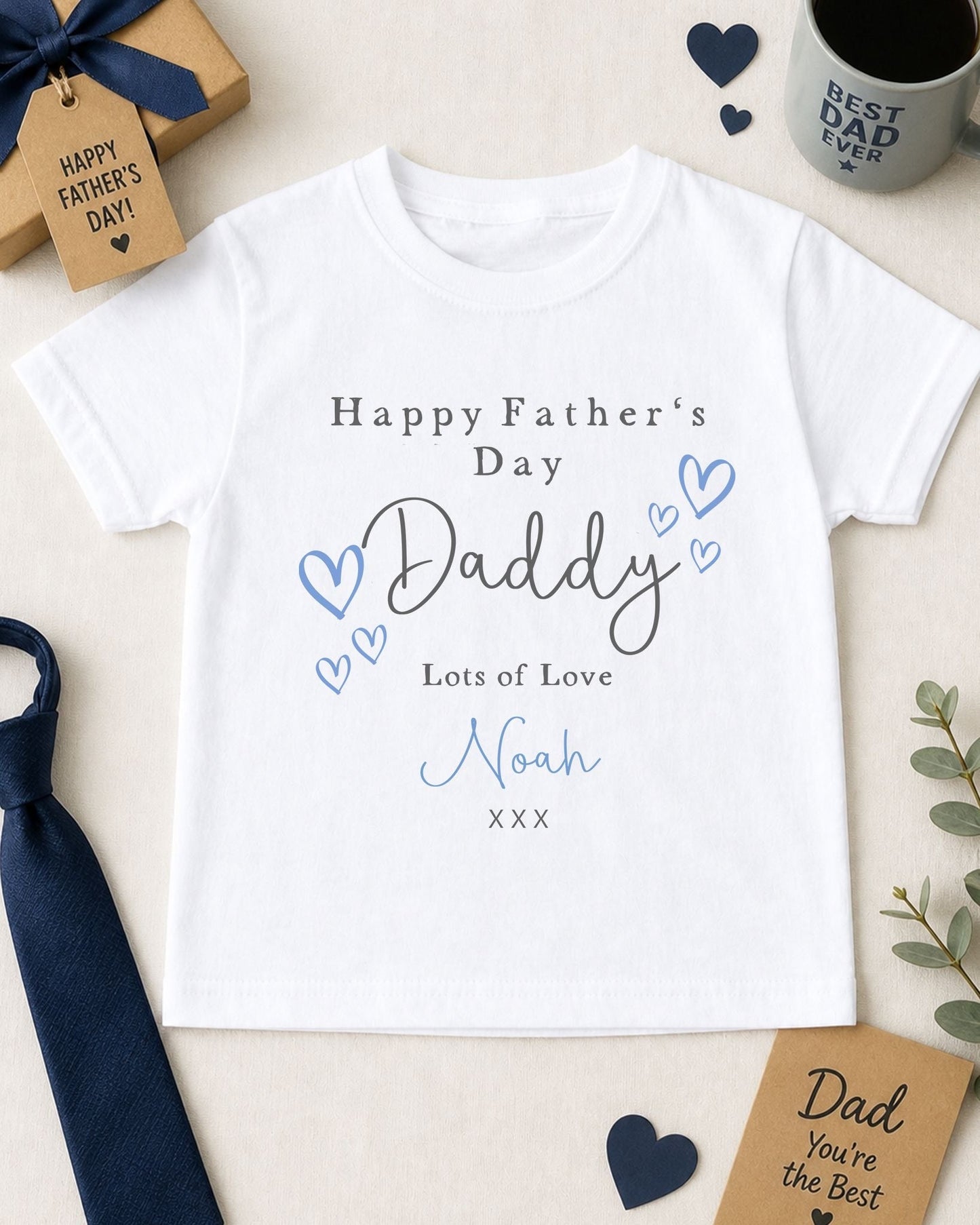 Father's Day T-Shirt - Blue Heart Text Design