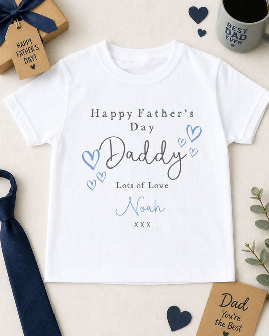 Father's Day T-Shirt - Blue Heart Text Design