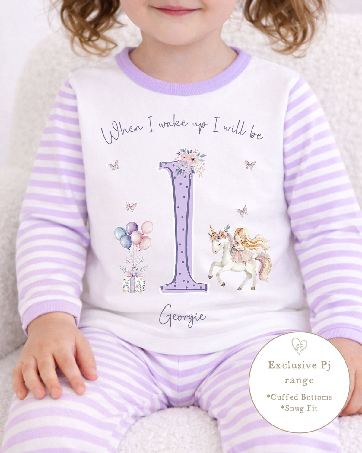Personalised Lilac Stripe Birthday Pyjamas - Unicorn Design