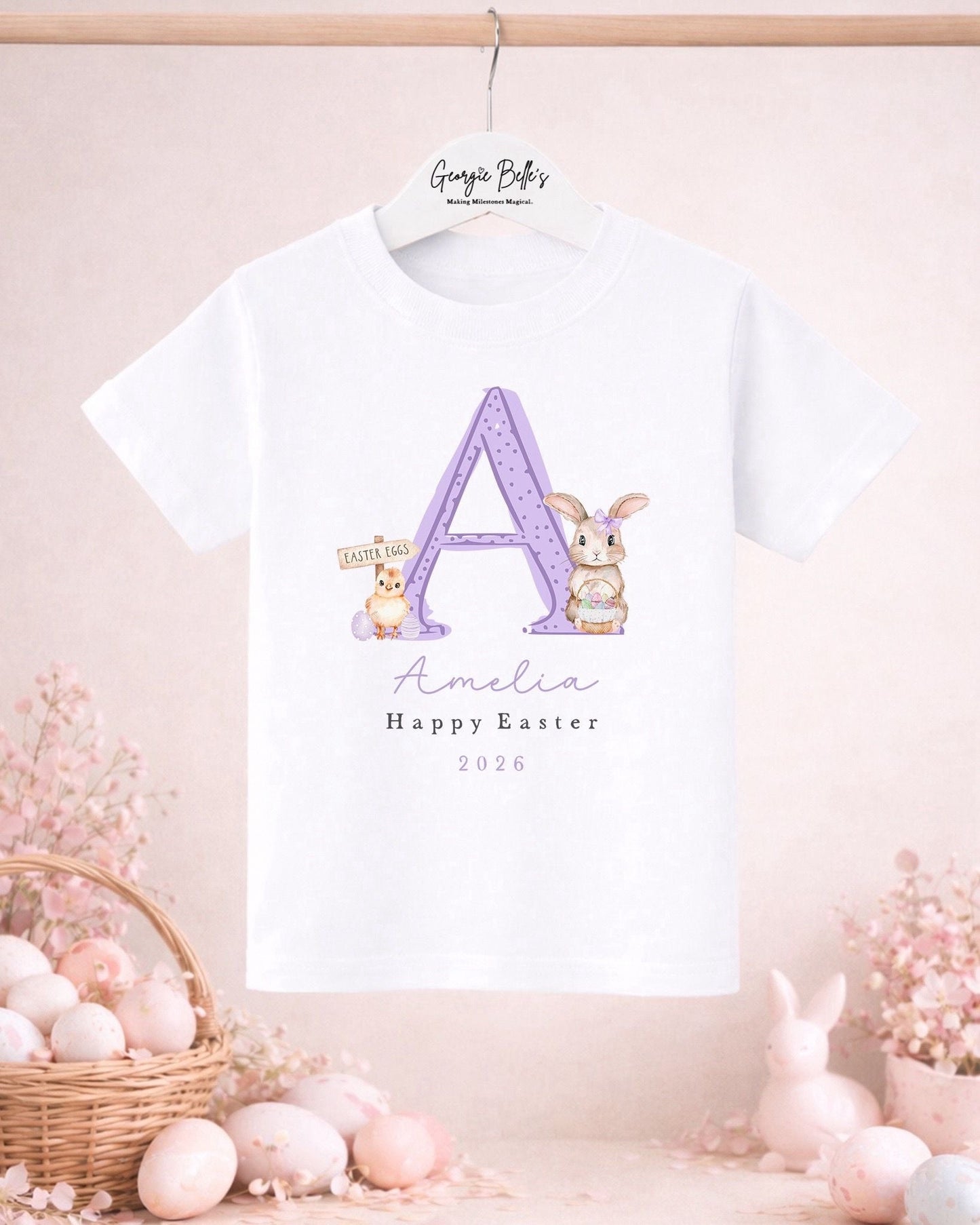 Personalised Easter T-Shirt - Lilac Initial Design