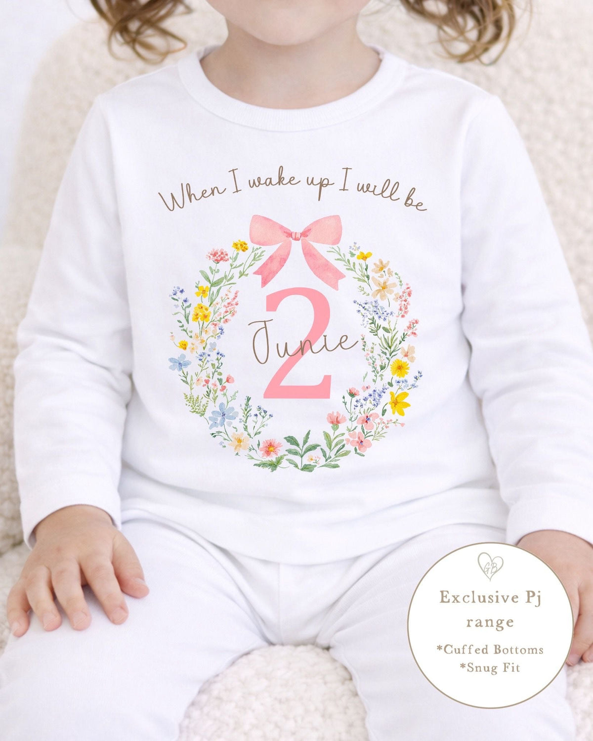 Personalised Plain White Birthday Pyjamas - Wildflower Design