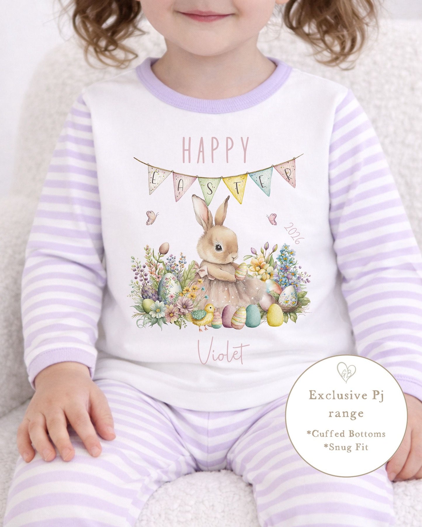 Personalised Lilac Stripe Easter Pyjamas - Easter Scene Design