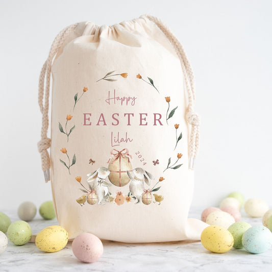 Girls Personalised Easter Wreath Treat Sack