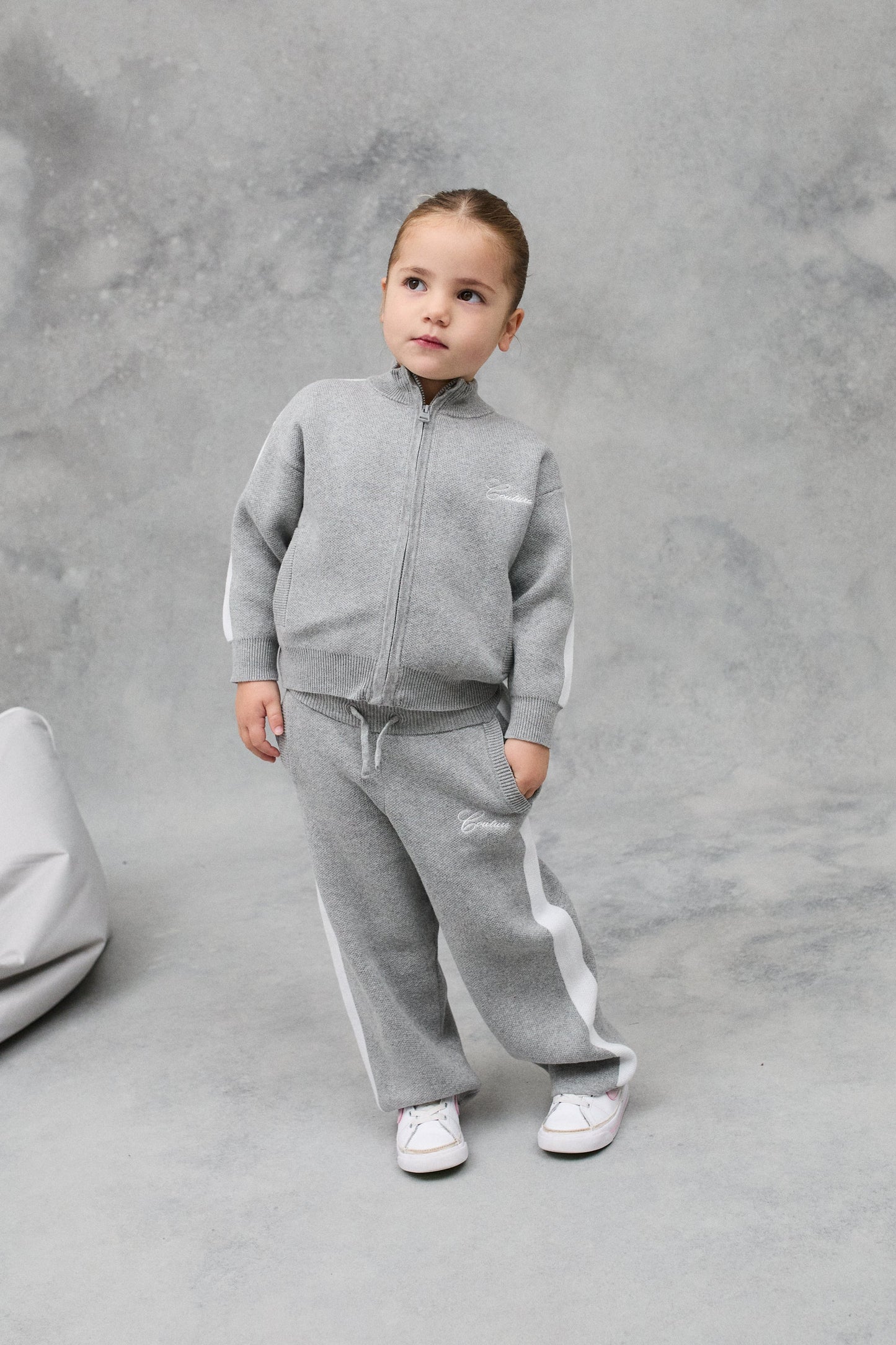 KIDS SIDE STRIPE KNITTED ZIP THROUGH - GREY MARL