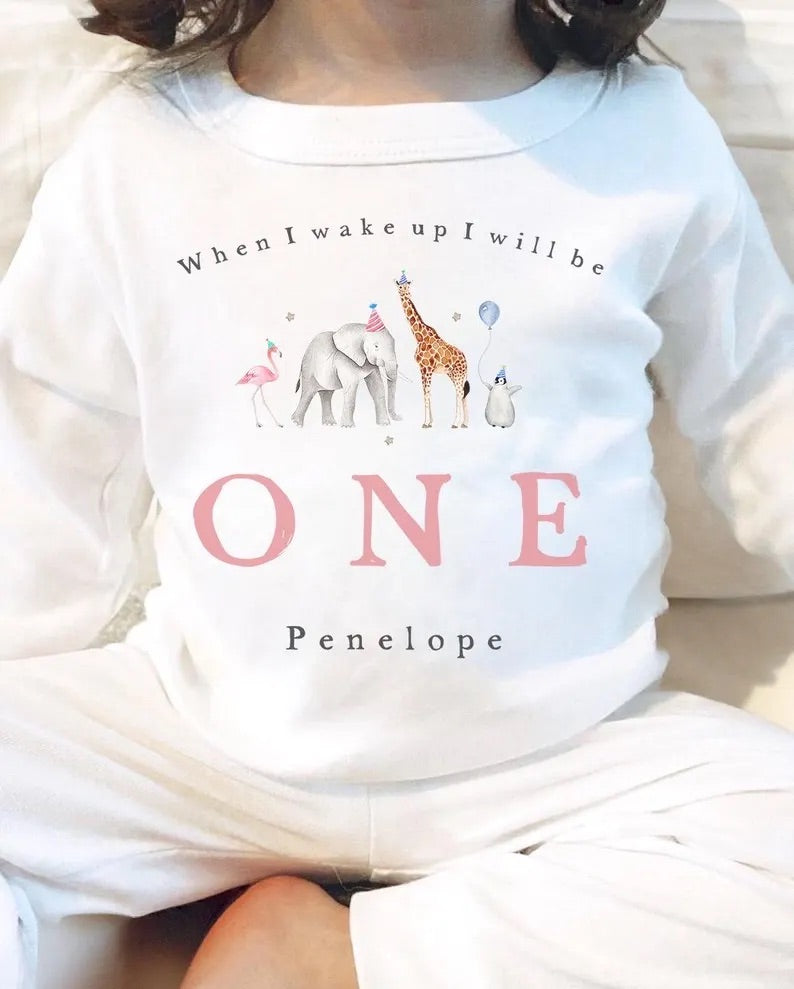 Personalised Birthday Pyjamas -  Safari Animals Pink Design