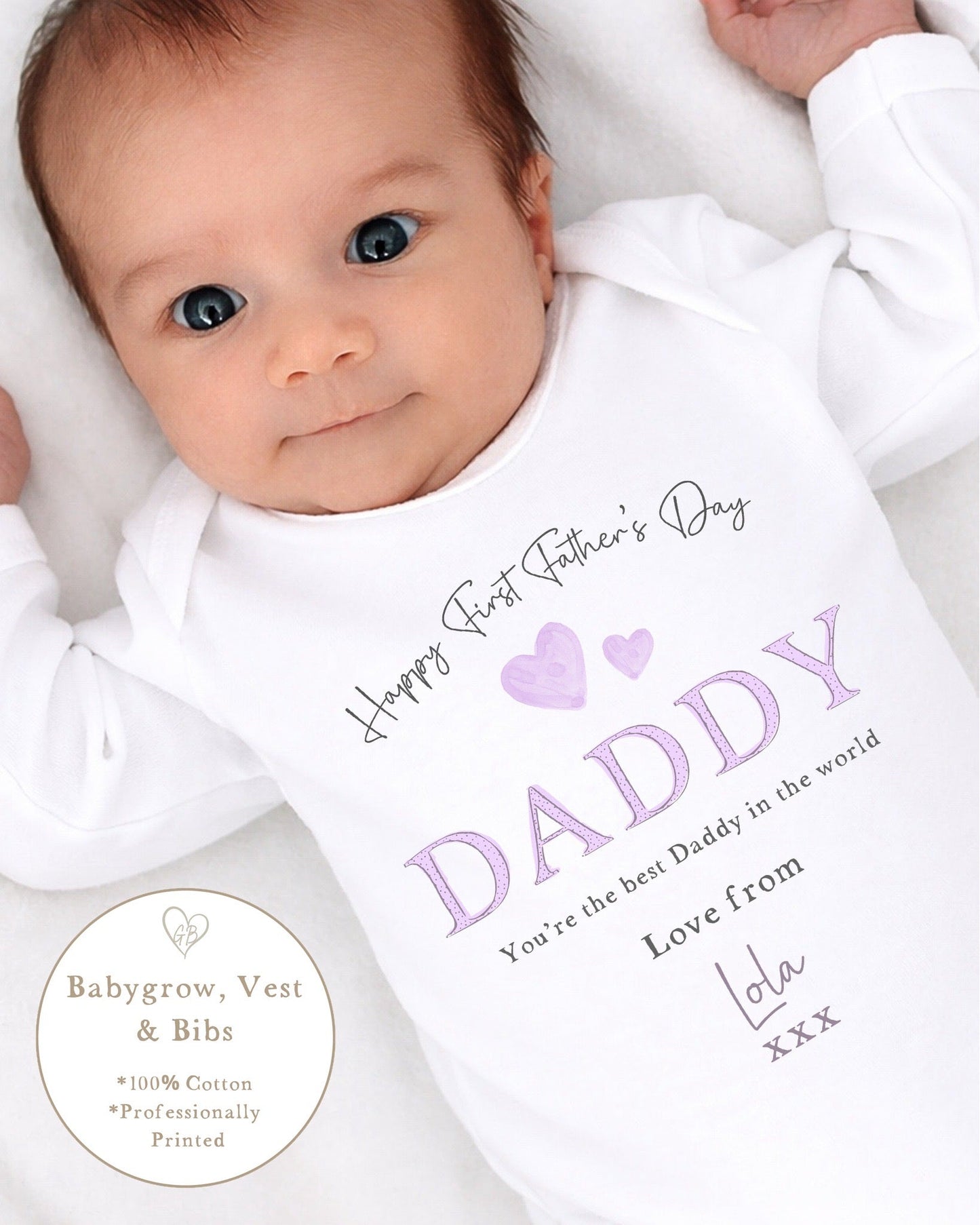Personalised My First Father's Day Baby Vest / Babygrow - Lilac Word Design