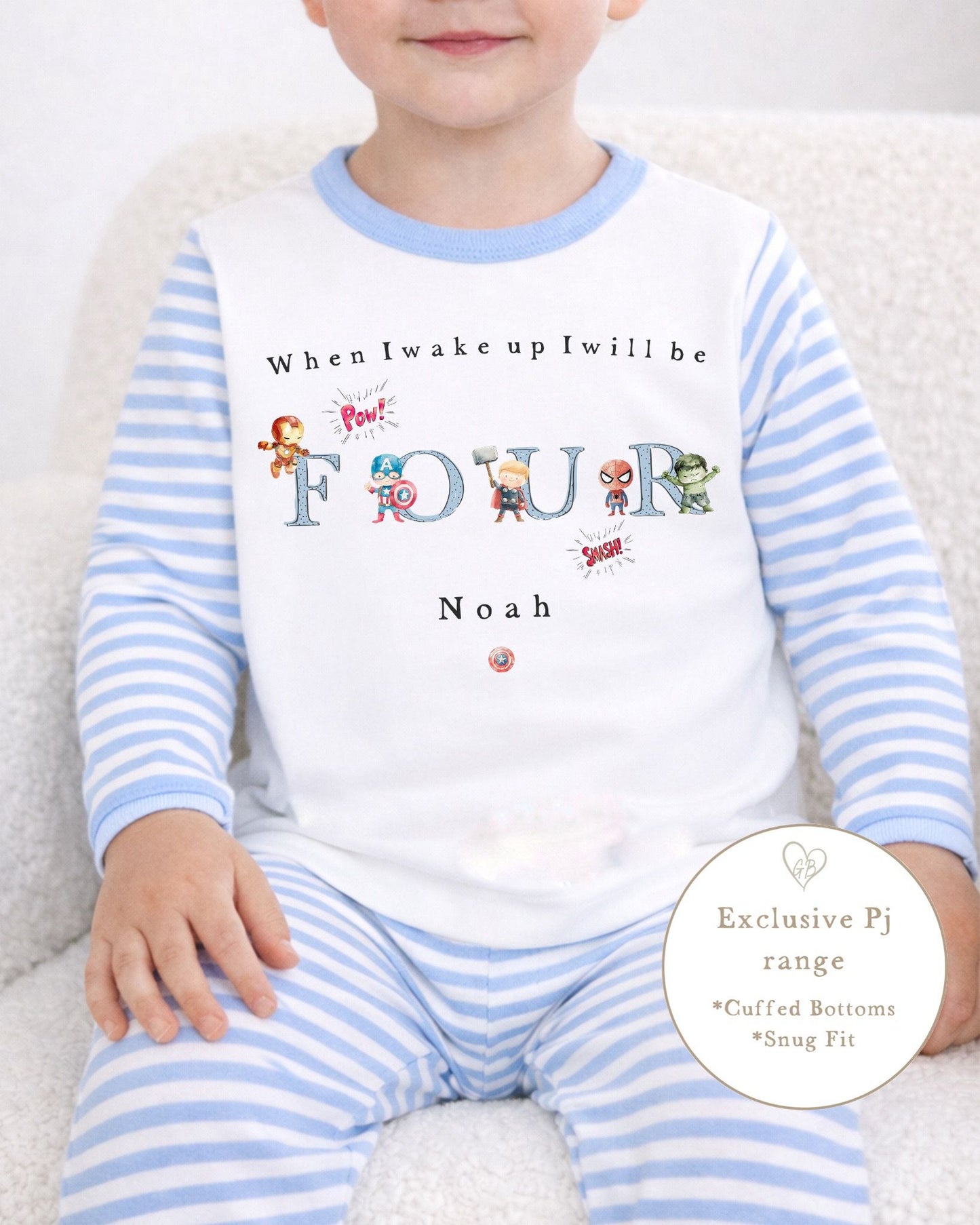 Personalised Stripe Birthday Pyjamas Superhero Word Design