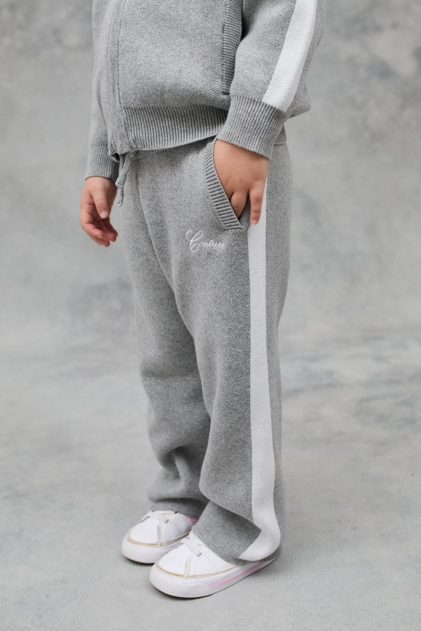 JNR SIDE STRIPE KNITTED JOGGERS - GREY MARL