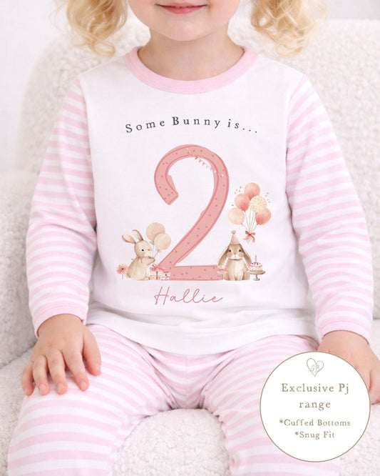 Personalised Stripe Birthday Pyjamas Some Bunny Design