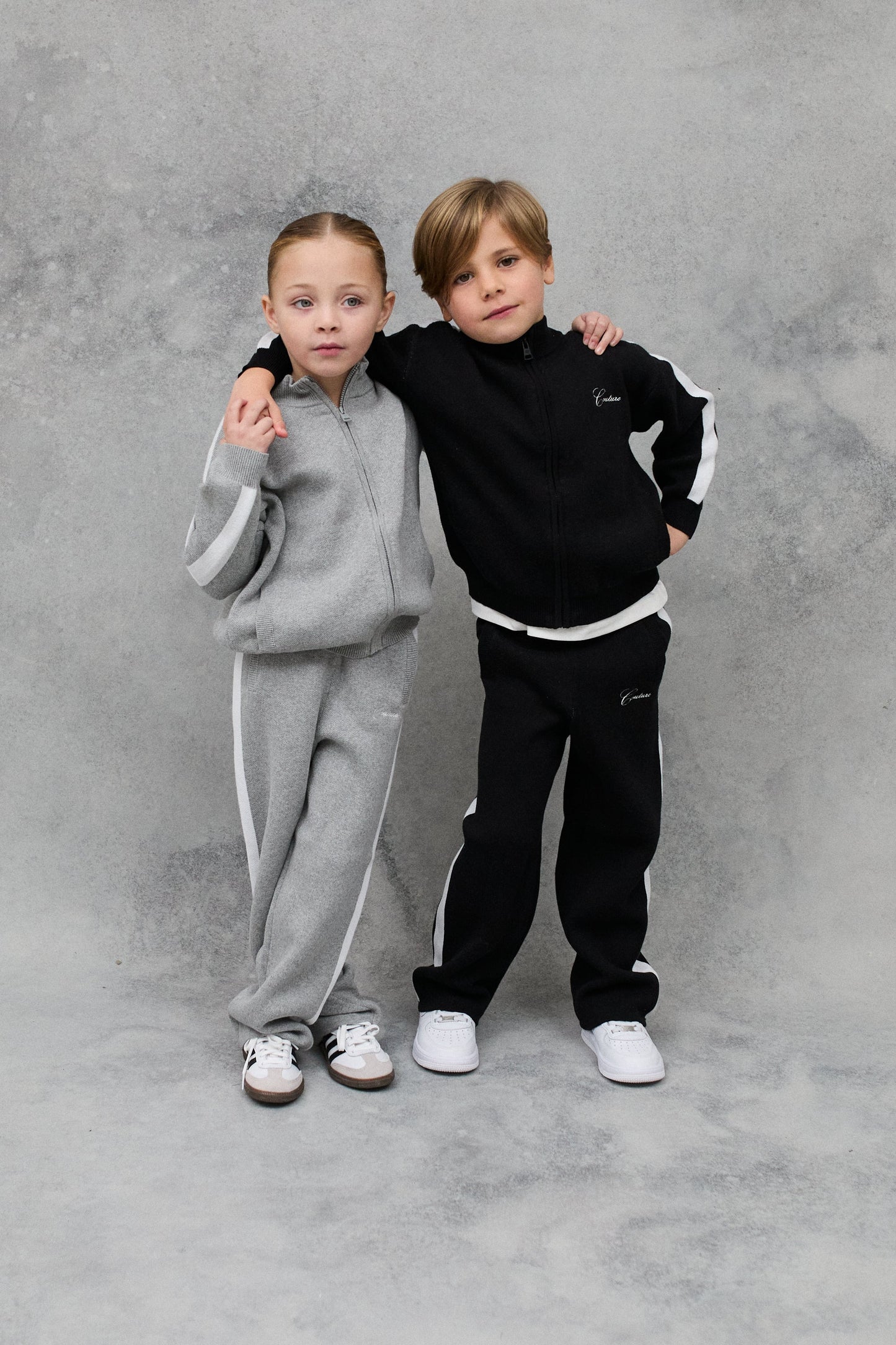 JNR SIDE STRIPE KNITTED JOGGERS - GREY MARL