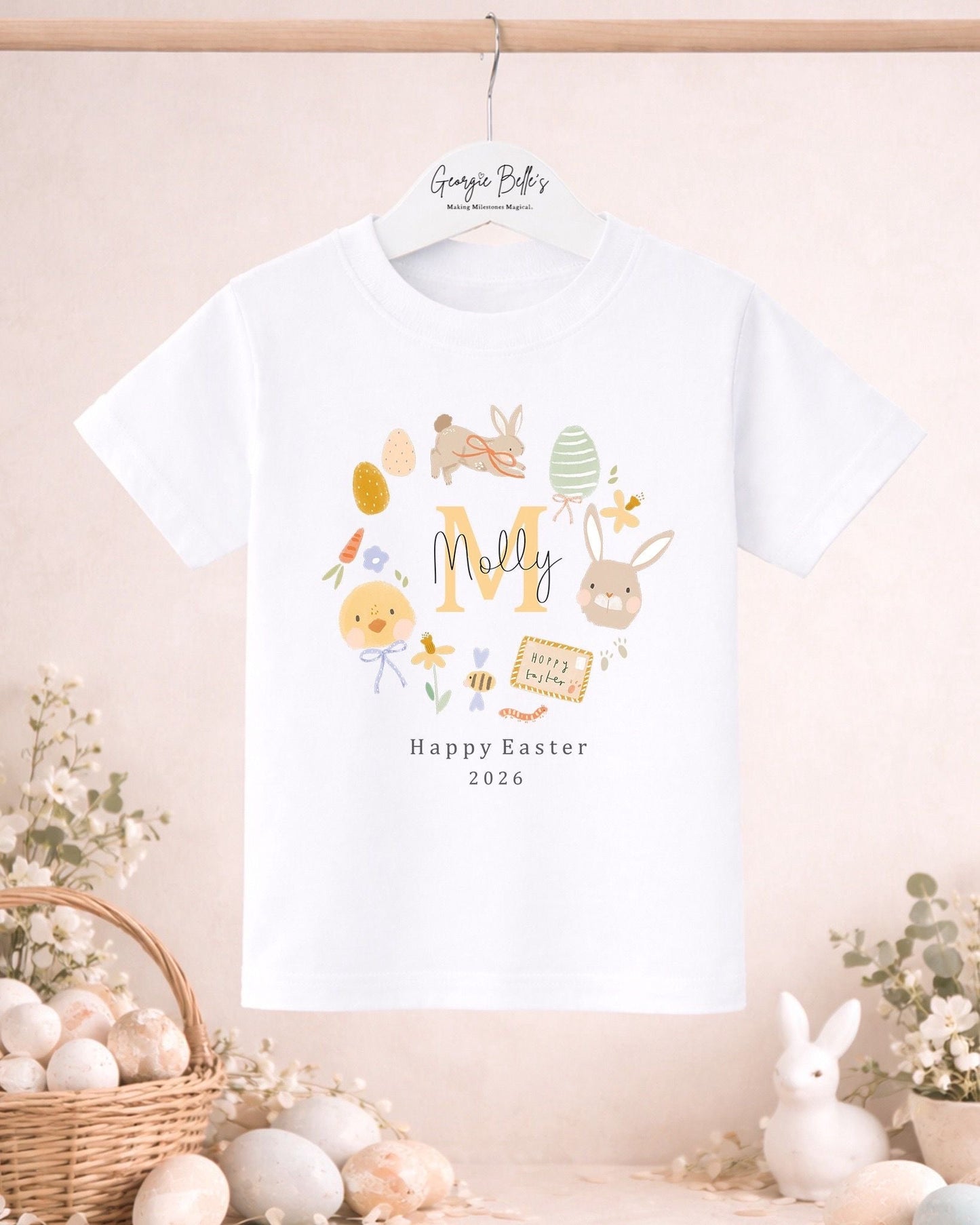 Personalised Easter T-Shirt - Easter Wreath Initial Design