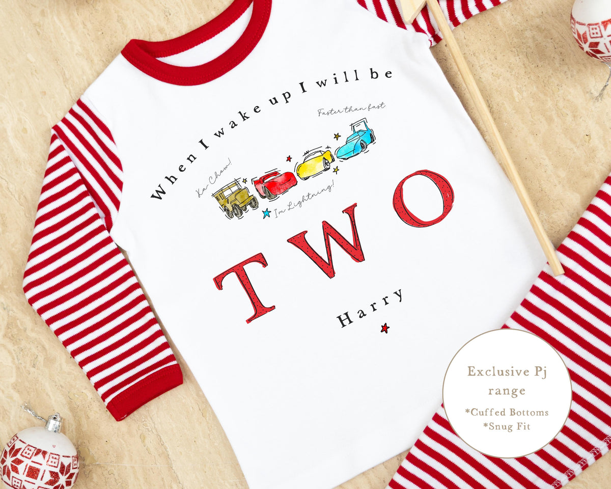 Personalised Red Stripe Birthday Pyjamas - Cars Design