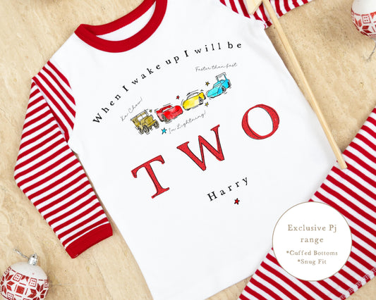 Personalised Red Stripe Birthday Pyjamas - Cars Design