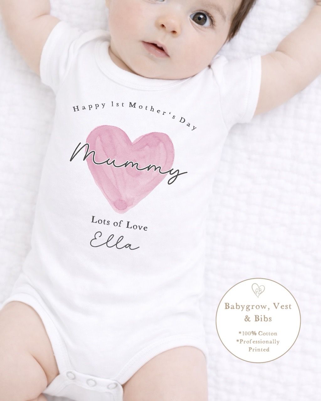 Personalised My First Mother's Day Babygrow / Short Sleeve Vest - Pink Heart Design